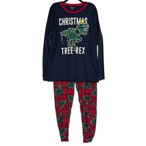 CHILDREN'S PLACE | Navy Blue and Red T-Rex Christmas Pajama Set | Unisex Large